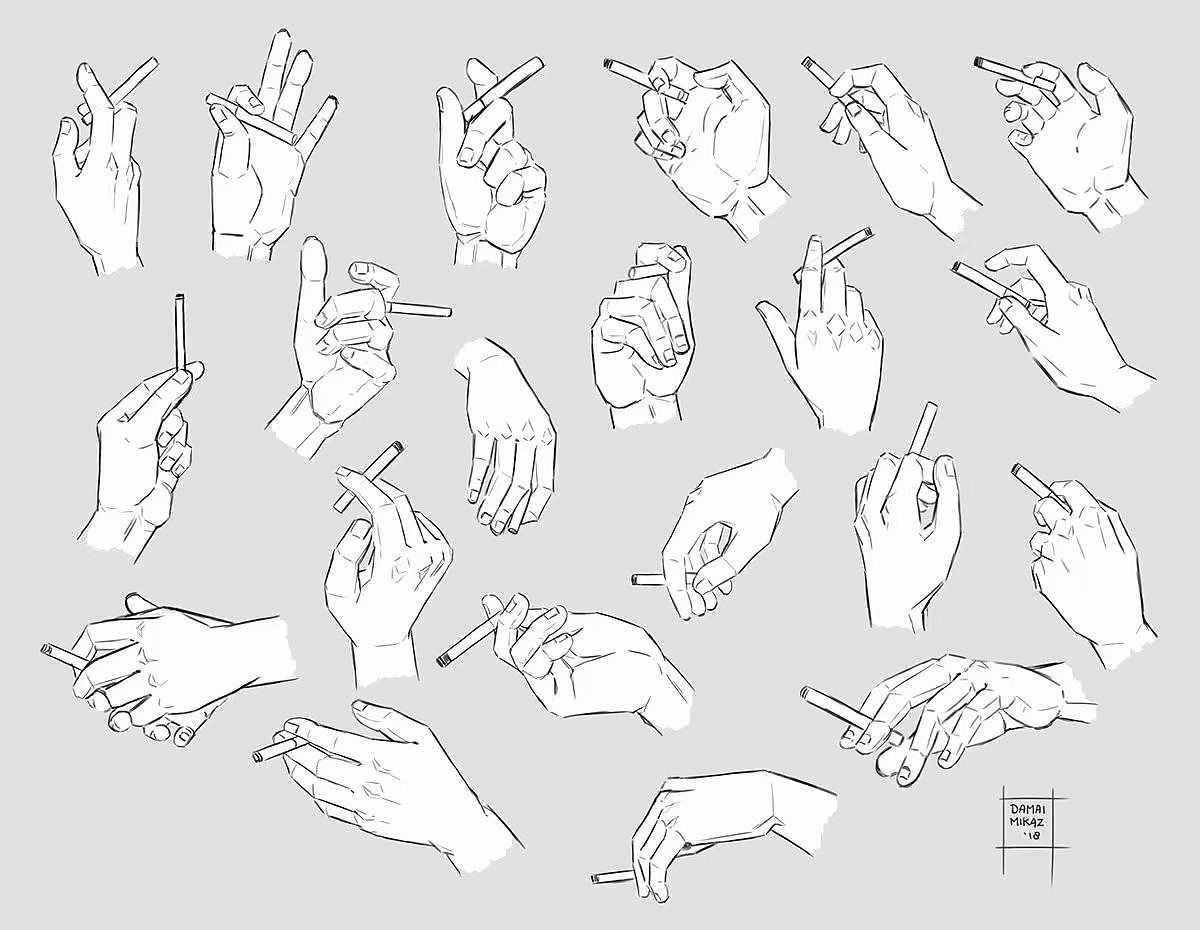 绘画素材抽烟手部动作参考默默的给大佬递烟