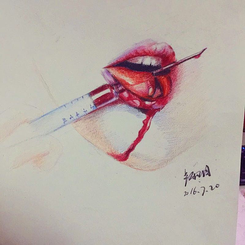 手绘针刺舌头 彩绘唇