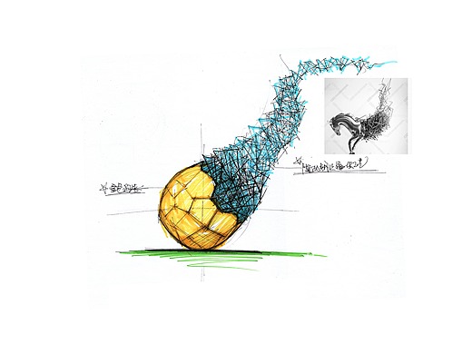 创作足球雕塑手绘设计