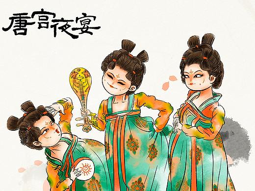 2021年河南春晚上，舞蹈《唐宫夜宴》的萌萌哒小姐姐们（个人主页-ZNTA5NDkwODQ=） - 艺术插画 - 站酷设计师米芽RONG插画原创素材 - 站酷ZCOOL