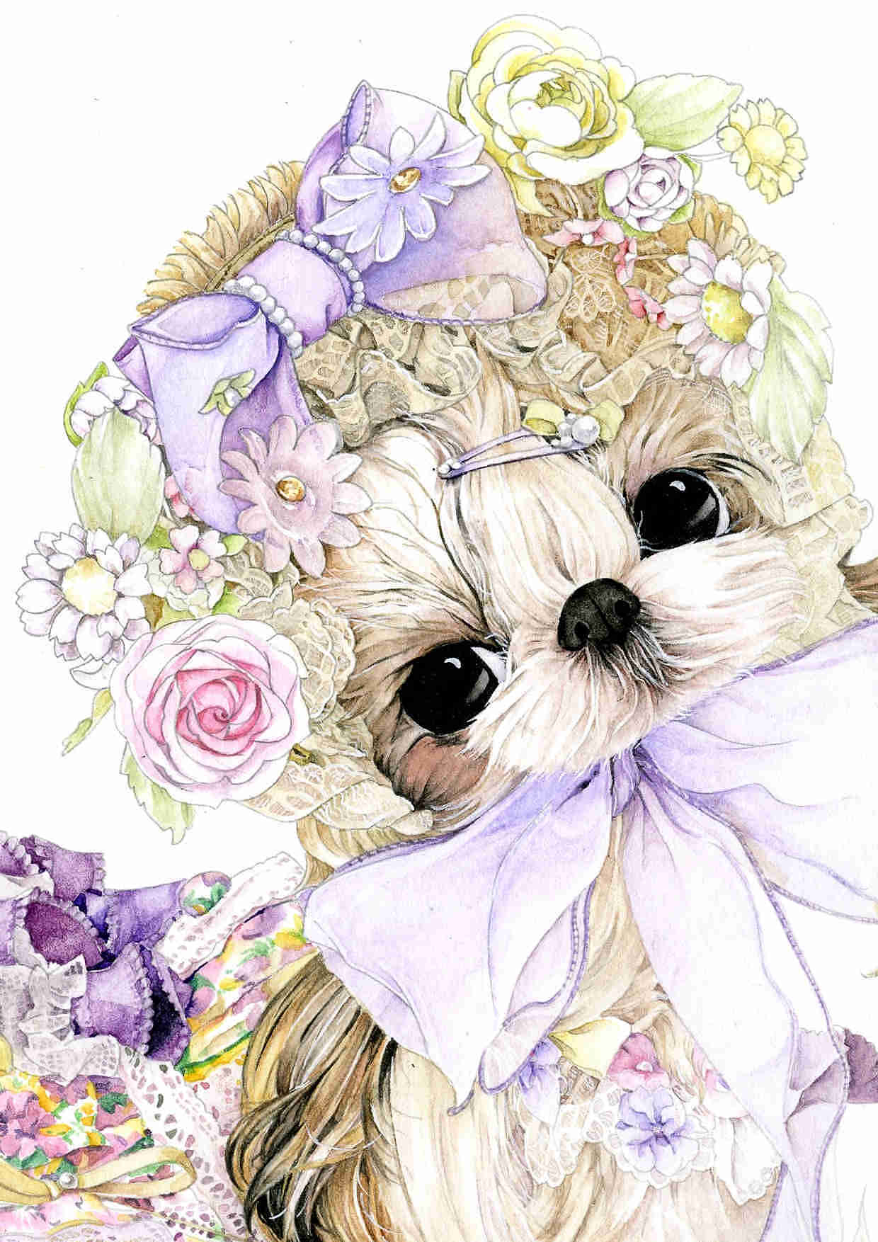 甜蜜花园里的西施犬