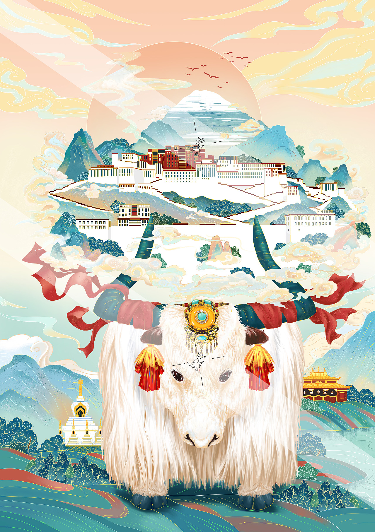 山河系列—布达拉宫|插画|商业插画|一只小鹿会画画 - 原创作品