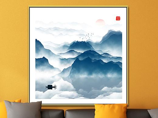新中式意境山水画禅意水墨山水中国风画芯