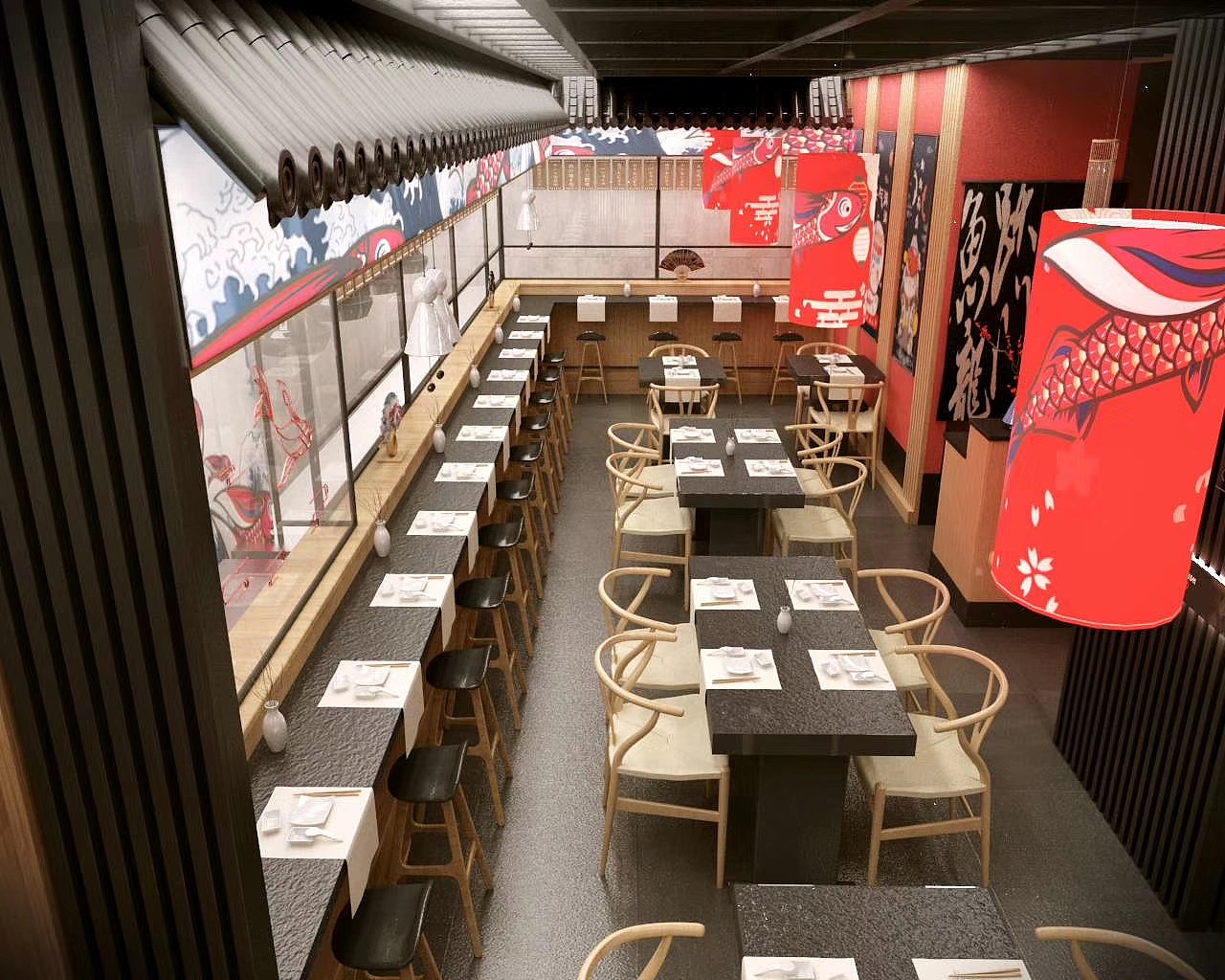 上海飞鱼旗日料餐厅室内空间设计方案|三维|建筑/空间|RaidenTao23 - 原创作品 - 站酷 (ZCOOL)