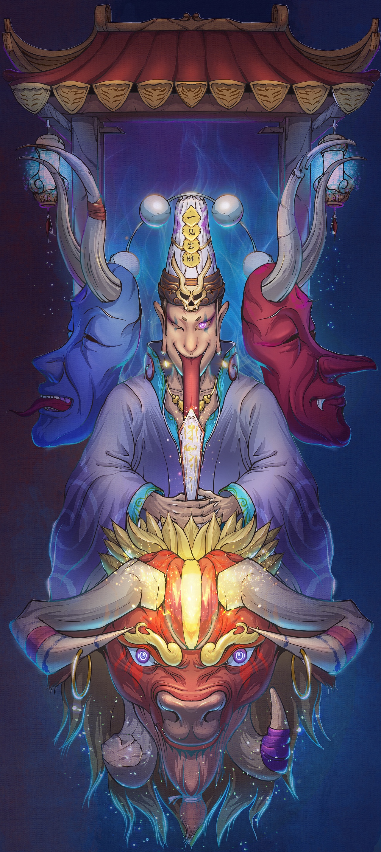 黑白无常,牛头马面,插画壁纸设计