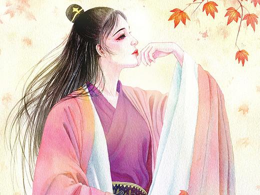 水彩古风少女系列——秋