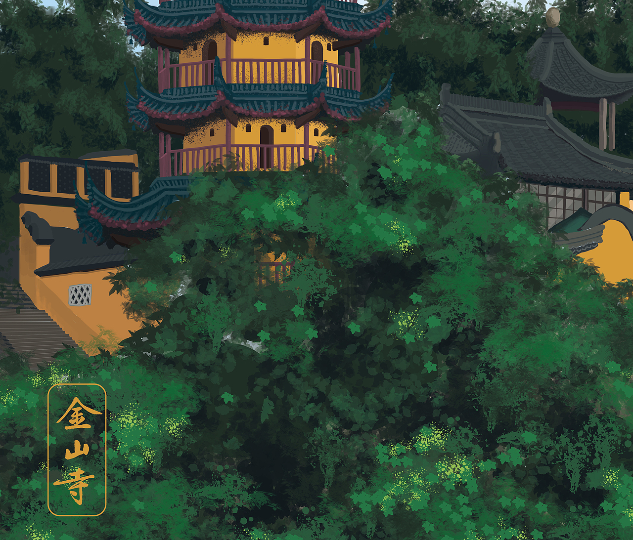 镇江金山寺手绘