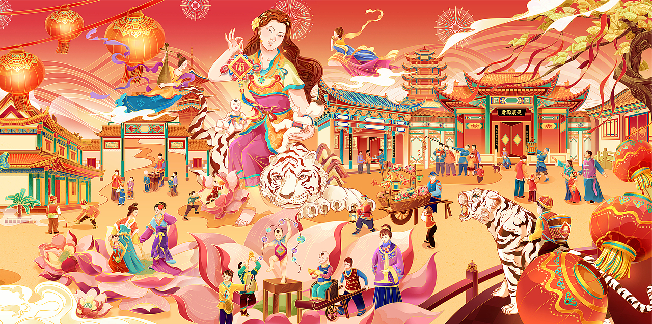 2022虎年国潮插画|年俗长卷（图ZMjgzMTAwMTMy） - 商业插画 - 站酷设计师伍个壹插画工作室原创素材 - 站酷ZCOOL