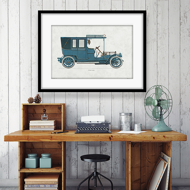 复古汽车挂画安徽咖啡厅酒吧会所装饰画书房装饰挂画