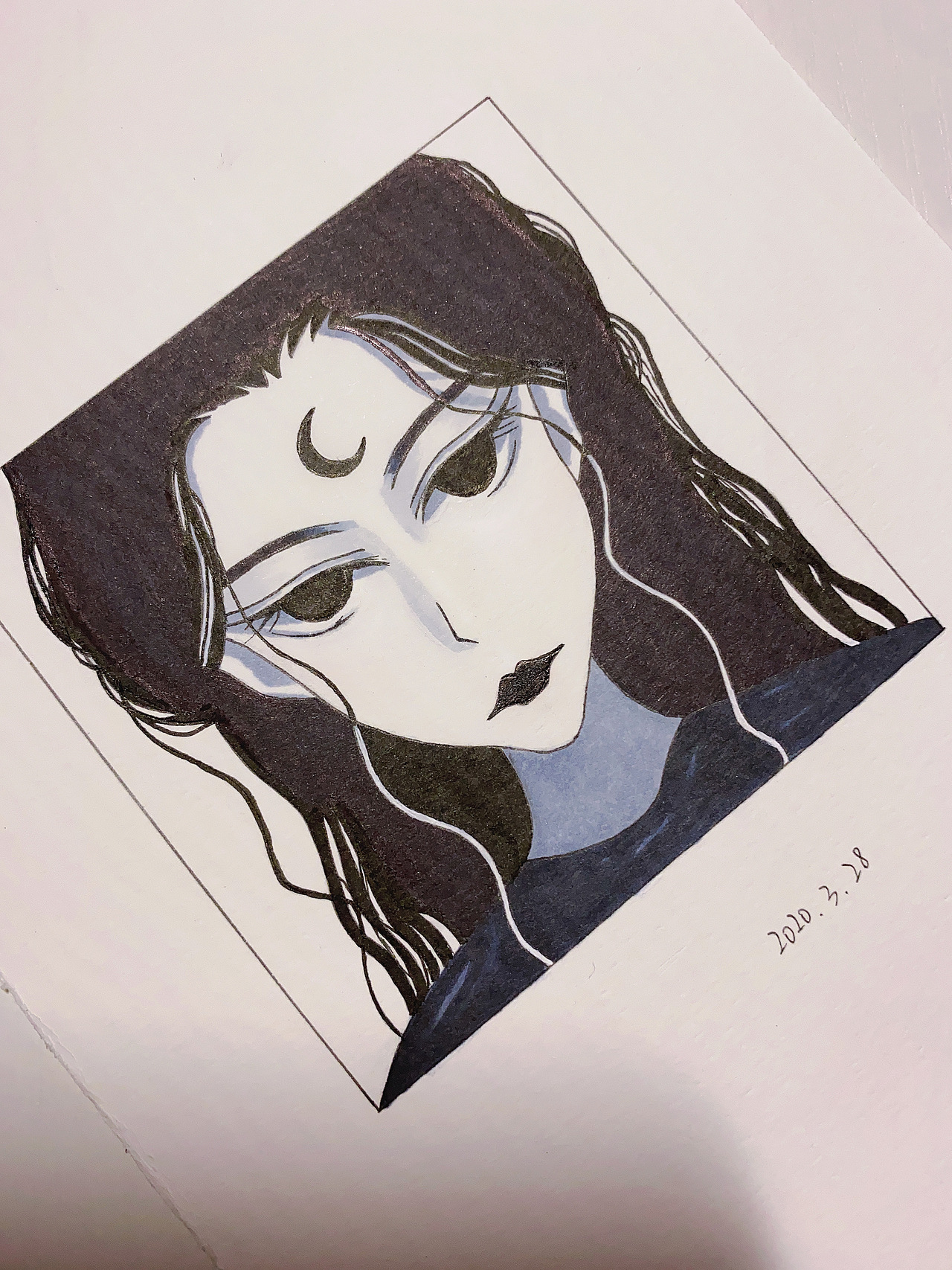 马克笔动漫人物黑白画