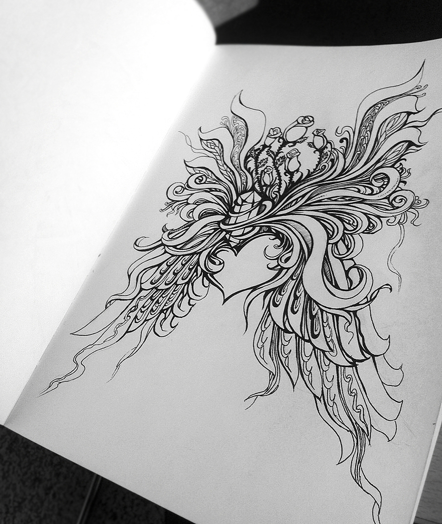 天使翼,水晶,心,玫瑰花,生命的图腾,散发成为禅绕画的主要元素组成一