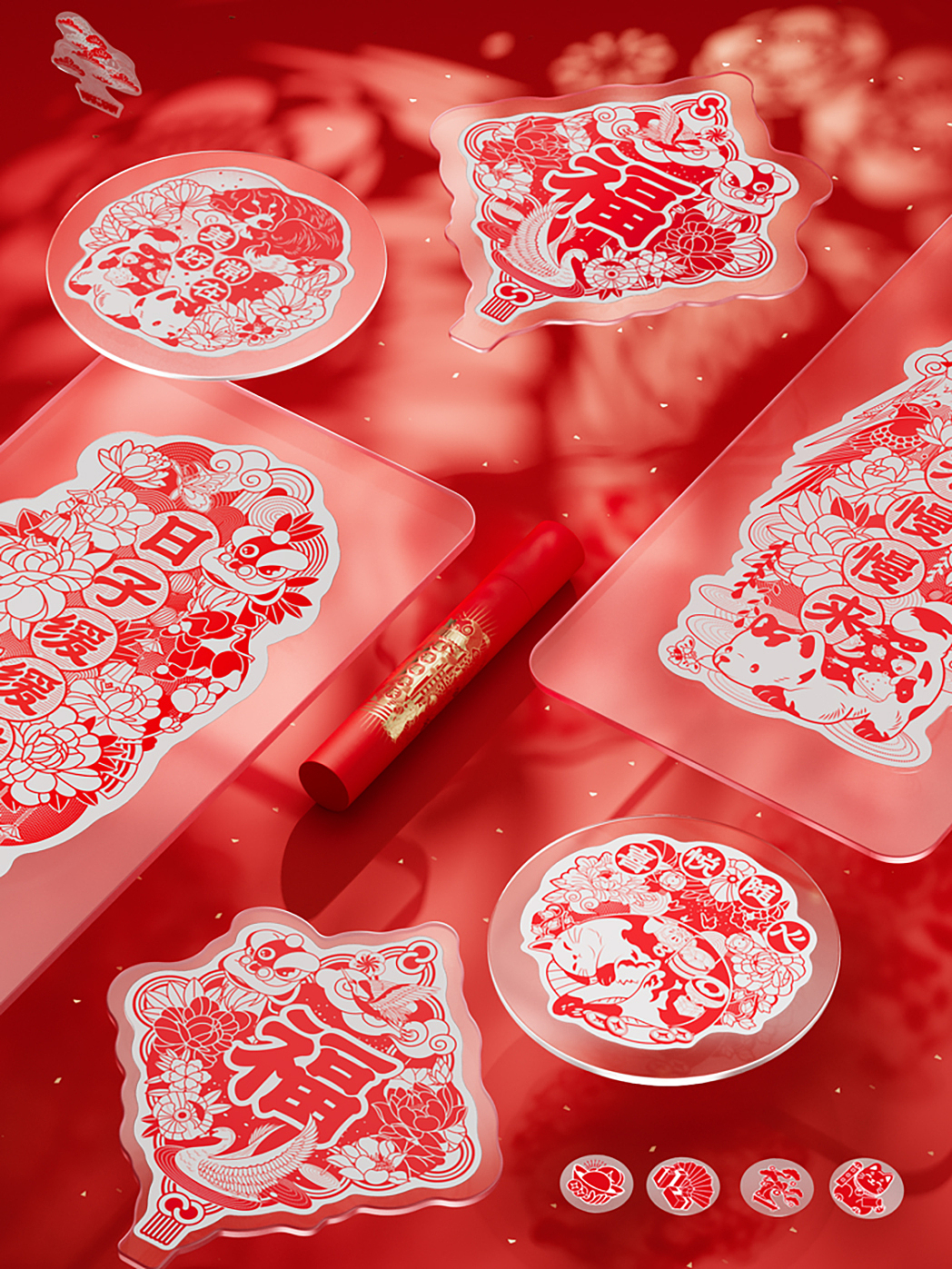 大小兼备,一套齐全,
一共10幅窗花贴,<br>新春当“红”配色,C位出道,<br>新潮设计,也能品出一些复古的钟情。