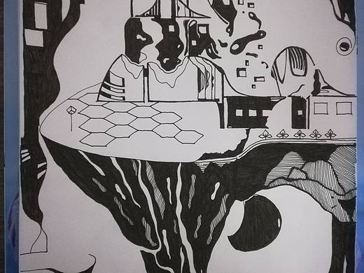 黑白装饰画 房子day7