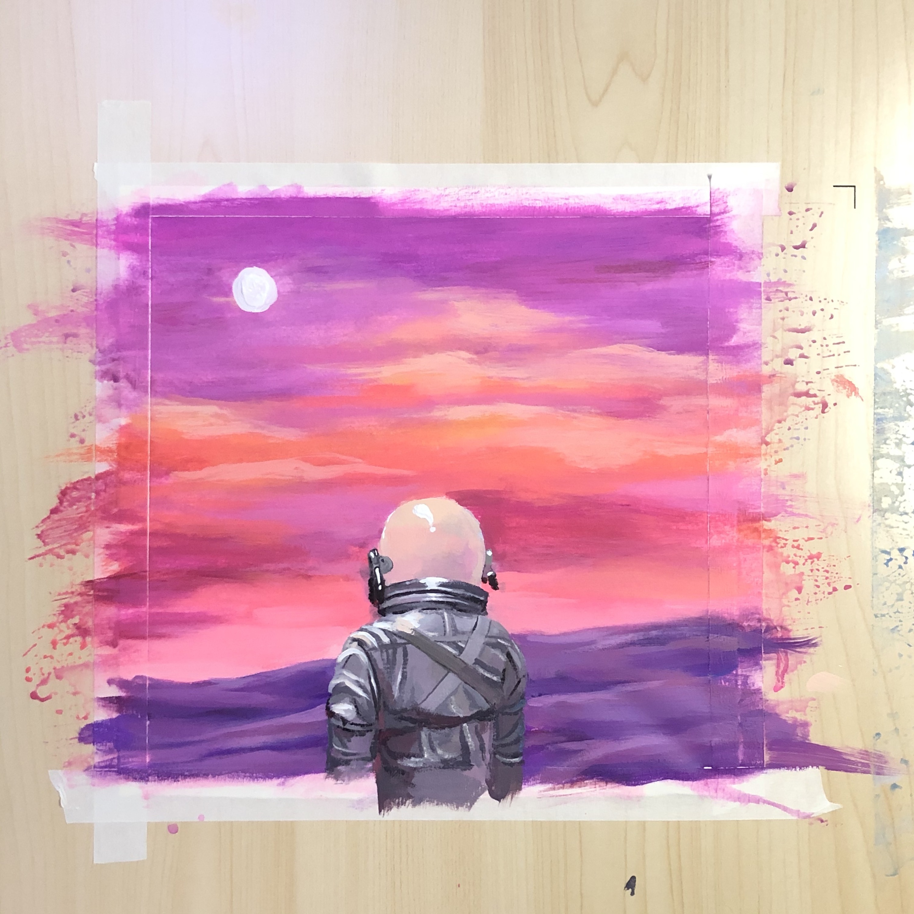 手绘插画-宇航员