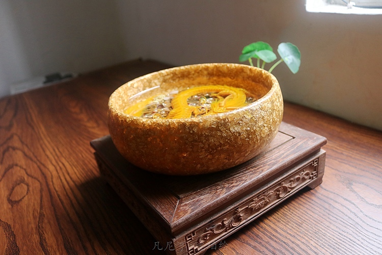 金箔聚宝龙盆 琥珀绘