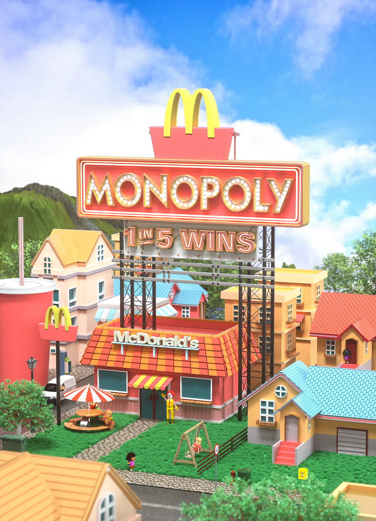 这是没有修改前的模型,后来后面又加了山和树直接就次次卡死,只能先这样了,之后会建模渲染另外的卡通场景