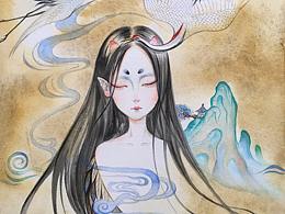 原创古风水彩人物插画