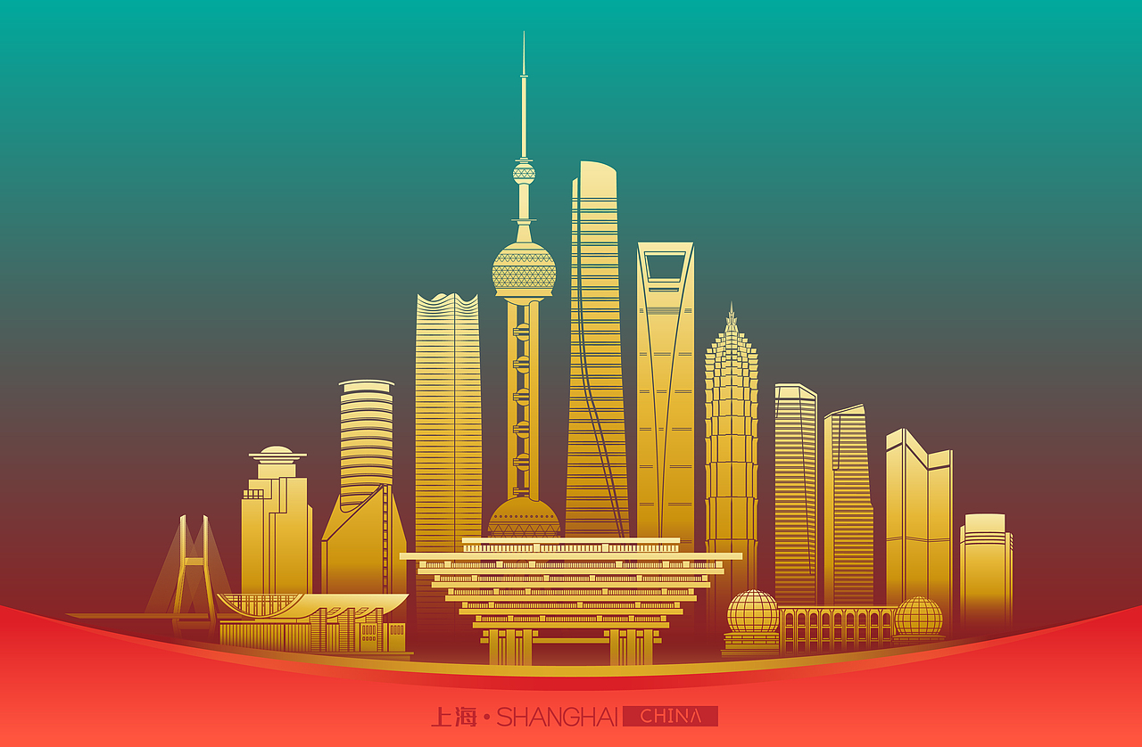 上海天际线矢量插画