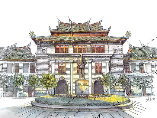 厦门大学 群贤楼 手绘