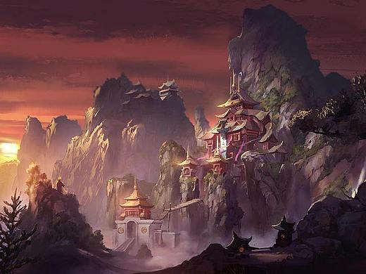 游戏场景原画，中国风建筑