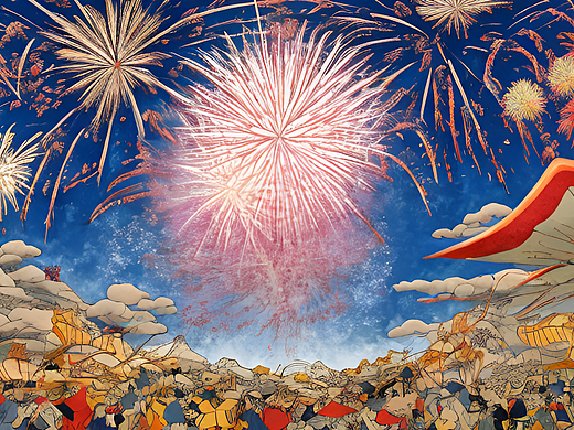 #站酷梦笔#烟花 地球，浮世绘（个人主页-ZNjM2OTY0OTI=） - AI作品 - 站酷设计师韩喵喵原创素材 - 站酷ZCOOL