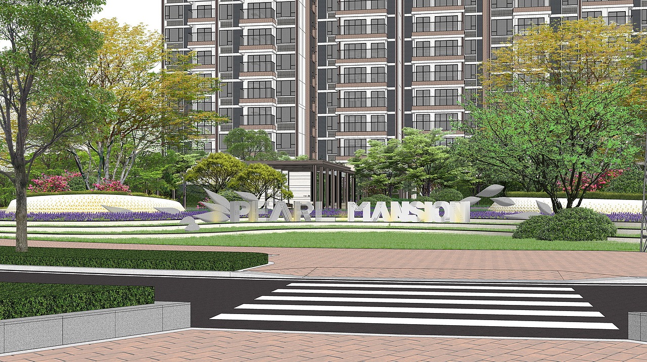 绿地新里海玥公馆大区景观SU模型下载