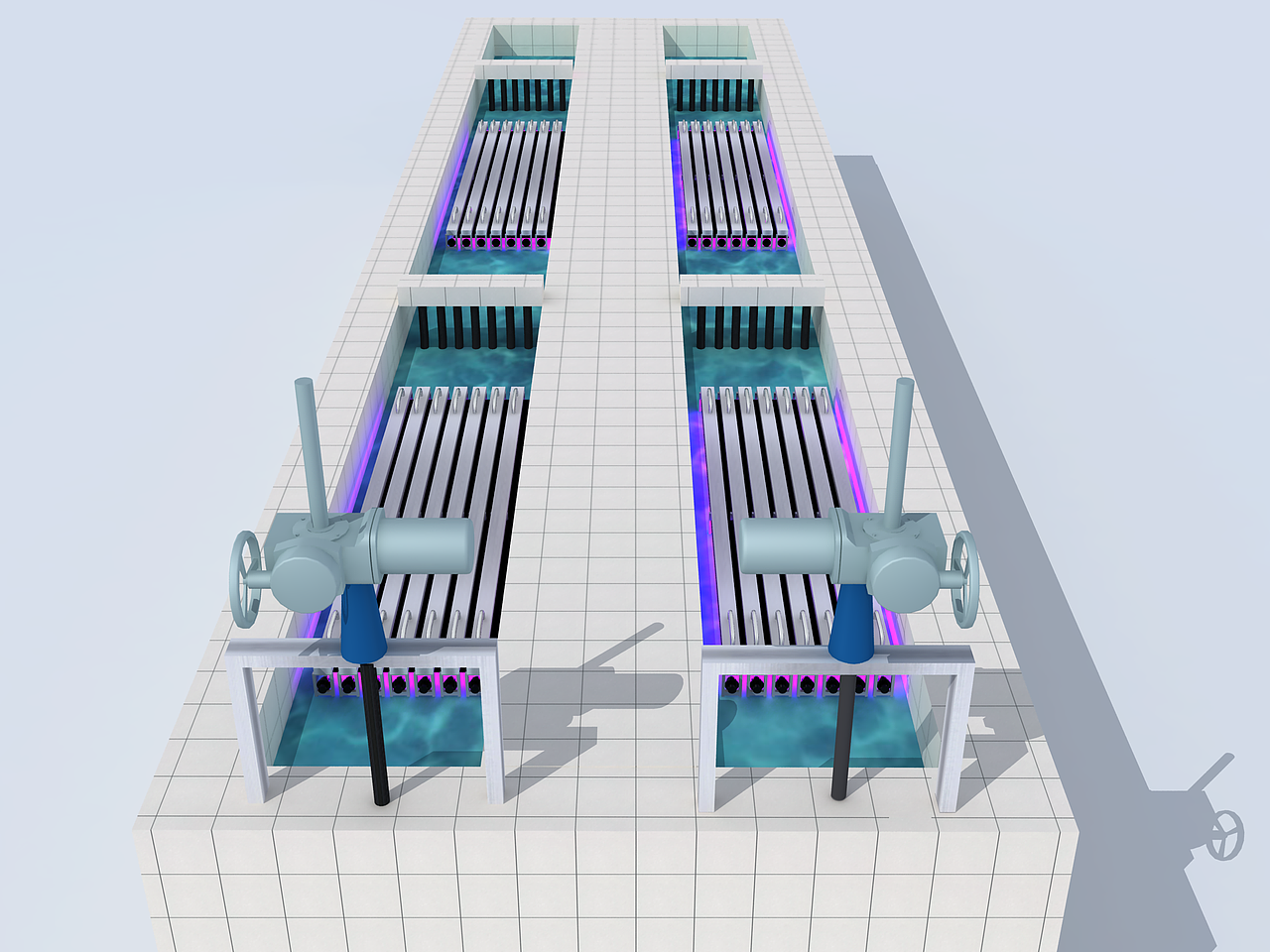 污水处理工艺流程三维效果图
