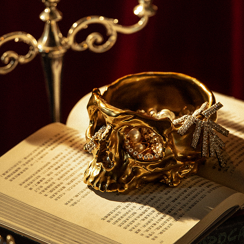 【SKULL】骷髅 暗黑系1300°电镀金属色陶瓷烟灰缸摆件