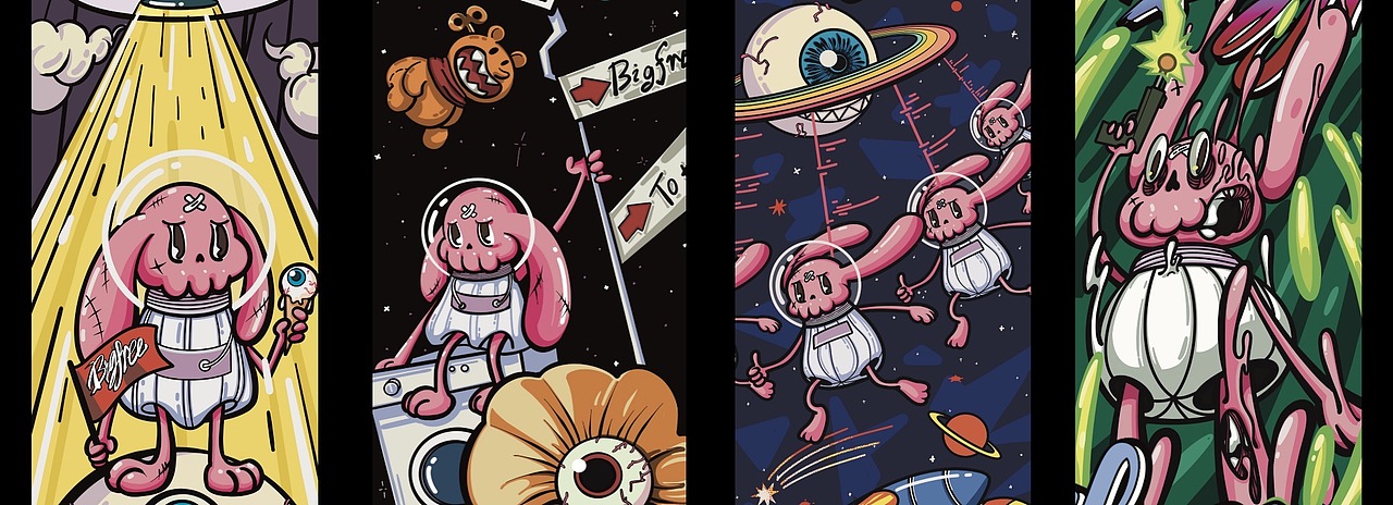 滑板插画：粉骨兔星际历险（图ZMjM0Mjg3ODE2） - 商业插画 - 站酷设计师纸纸酱原创素材 - 站酷ZCOOL