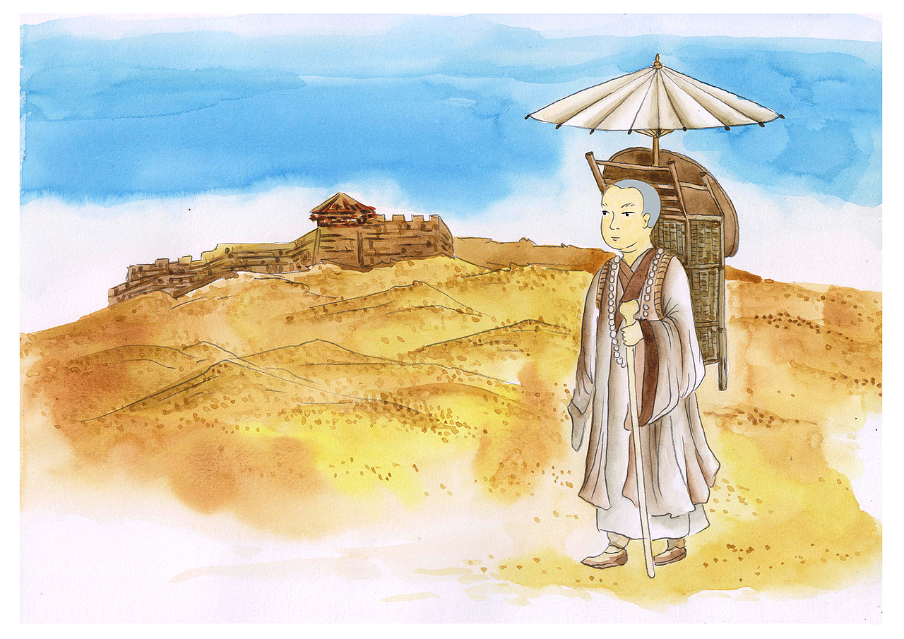 古风手绘水彩插图
