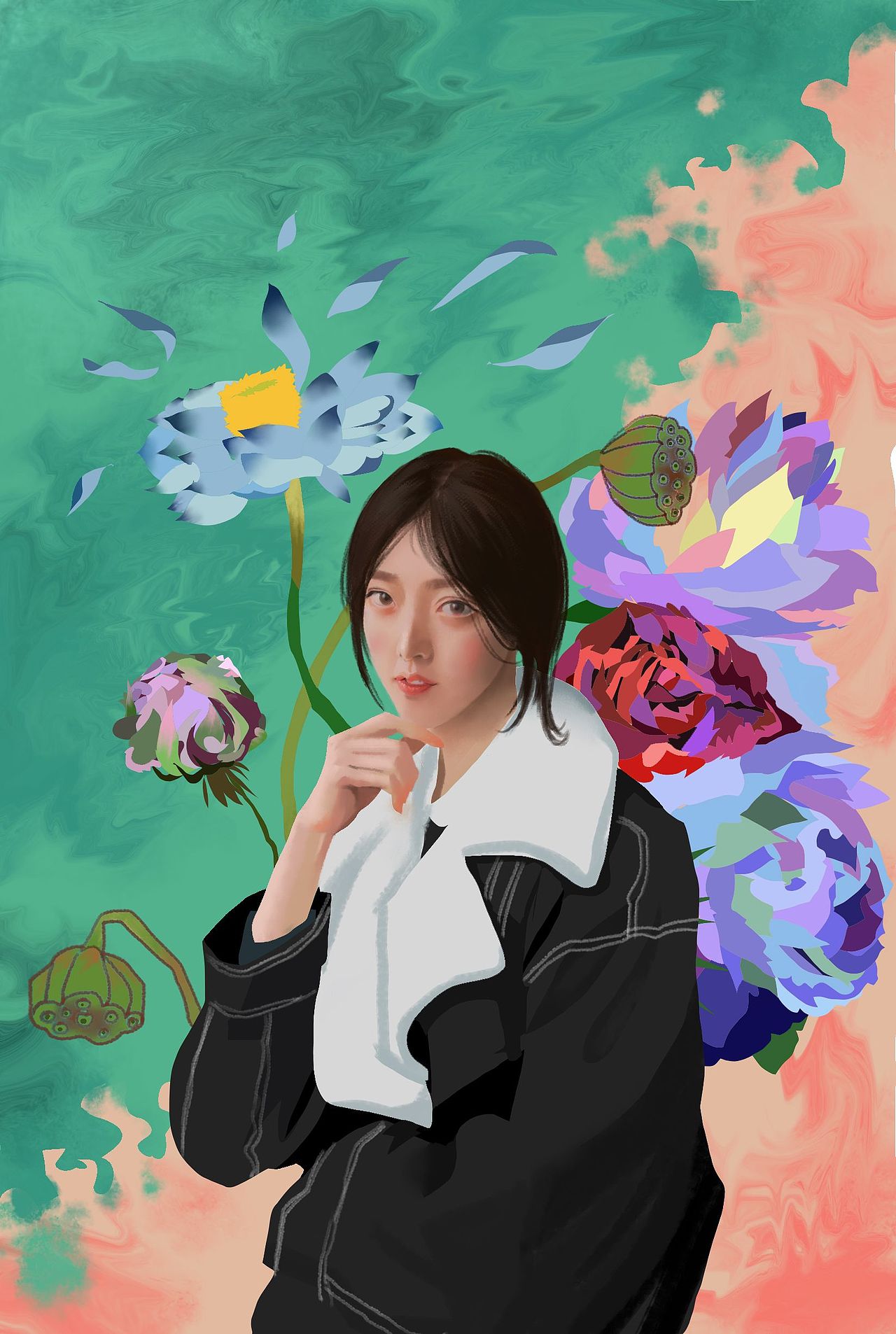 人像|海报|色彩丰富的人像插画