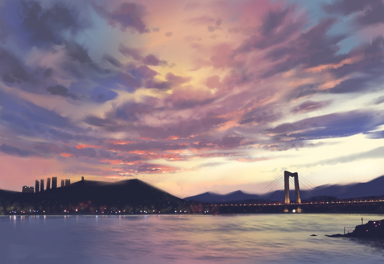 天空 夕阳 场景的练习|插画|创作习作|诚星s - 原