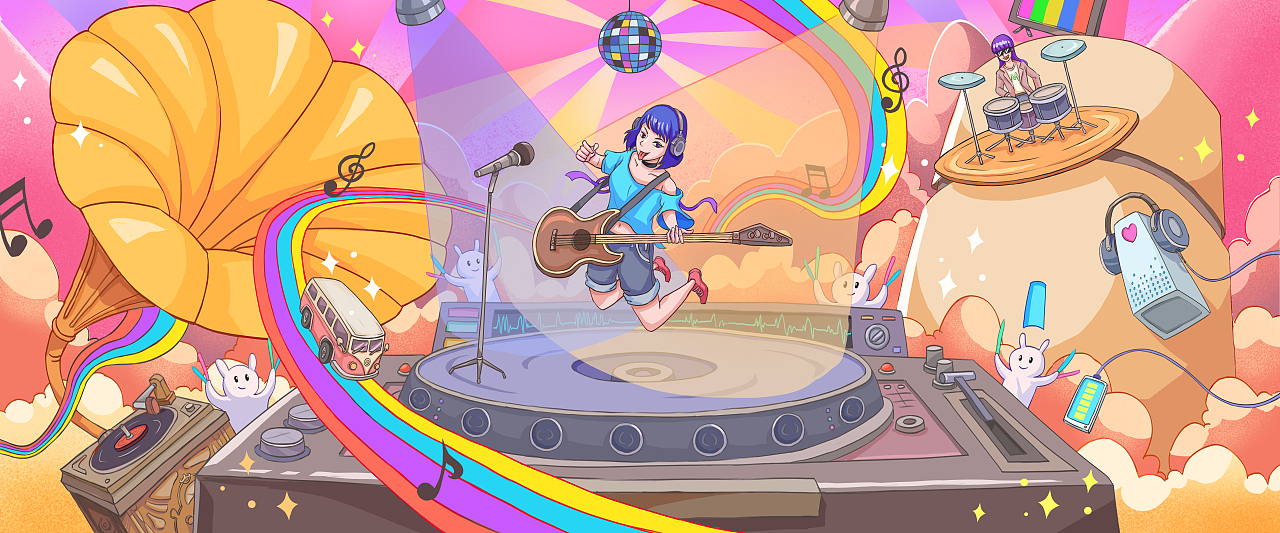 为湖南卫视快乐大本营绘制的LED背景插图