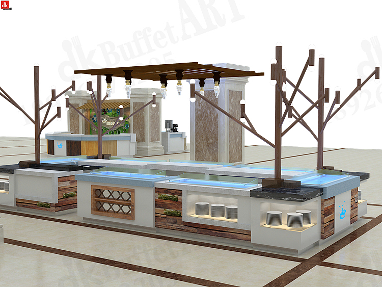 餐饮装潢设计 自助餐厅装修效果图 大理石自助餐台设计