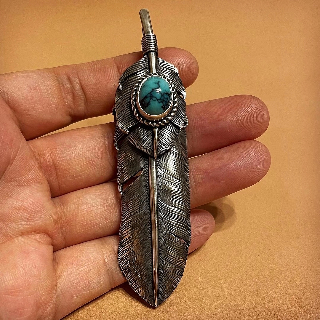 纯手工纯银松石羽毛吊坠（图ZMjQyMjcwNzk2） - 首饰设计 - 站酷设计师非凡手工银饰原创素材 - 站酷ZCOOL