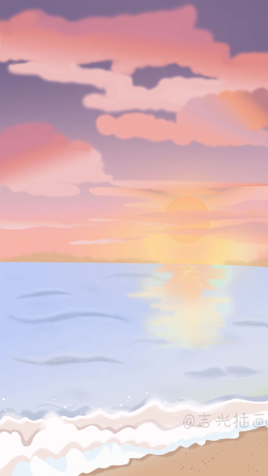 海边赏夕阳（图ZMzE2ODg0NzEy） - 商业插画 - 站酷设计师吉光插画原创素材 - 站酷ZCOOL
