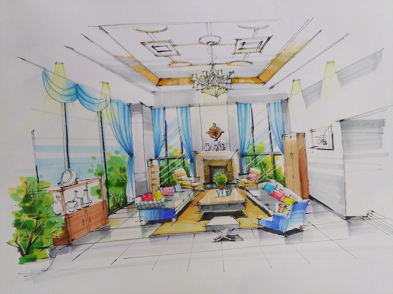 室内设计马克笔手绘|空间|家装设计|殷磊 - 原创作品 - 站酷 (ZCOOL)