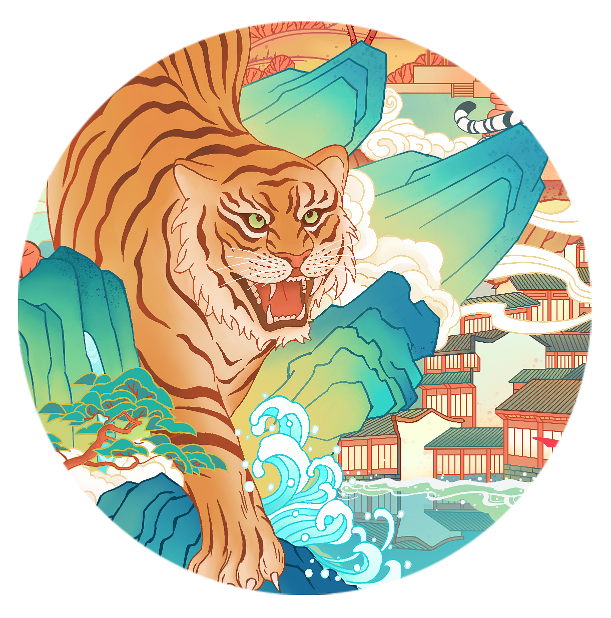 虎年賀歲，五虎迎春（圖ZMjgzMzUzMzk2） - 商業(yè)插畫 - 站酷設計師關山度月原創(chuàng)素材 - 站酷ZCOOL