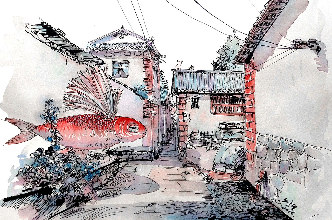 【飞鱼抑】 钢笔淡彩（图ZNjQ3ODMwMTI=） - 艺术插画 - 站酷设计师文抑原创素材 - 站酷ZCOOL