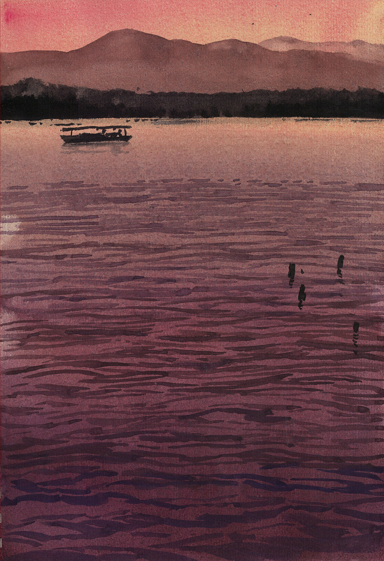 西湖水彩画画法图片