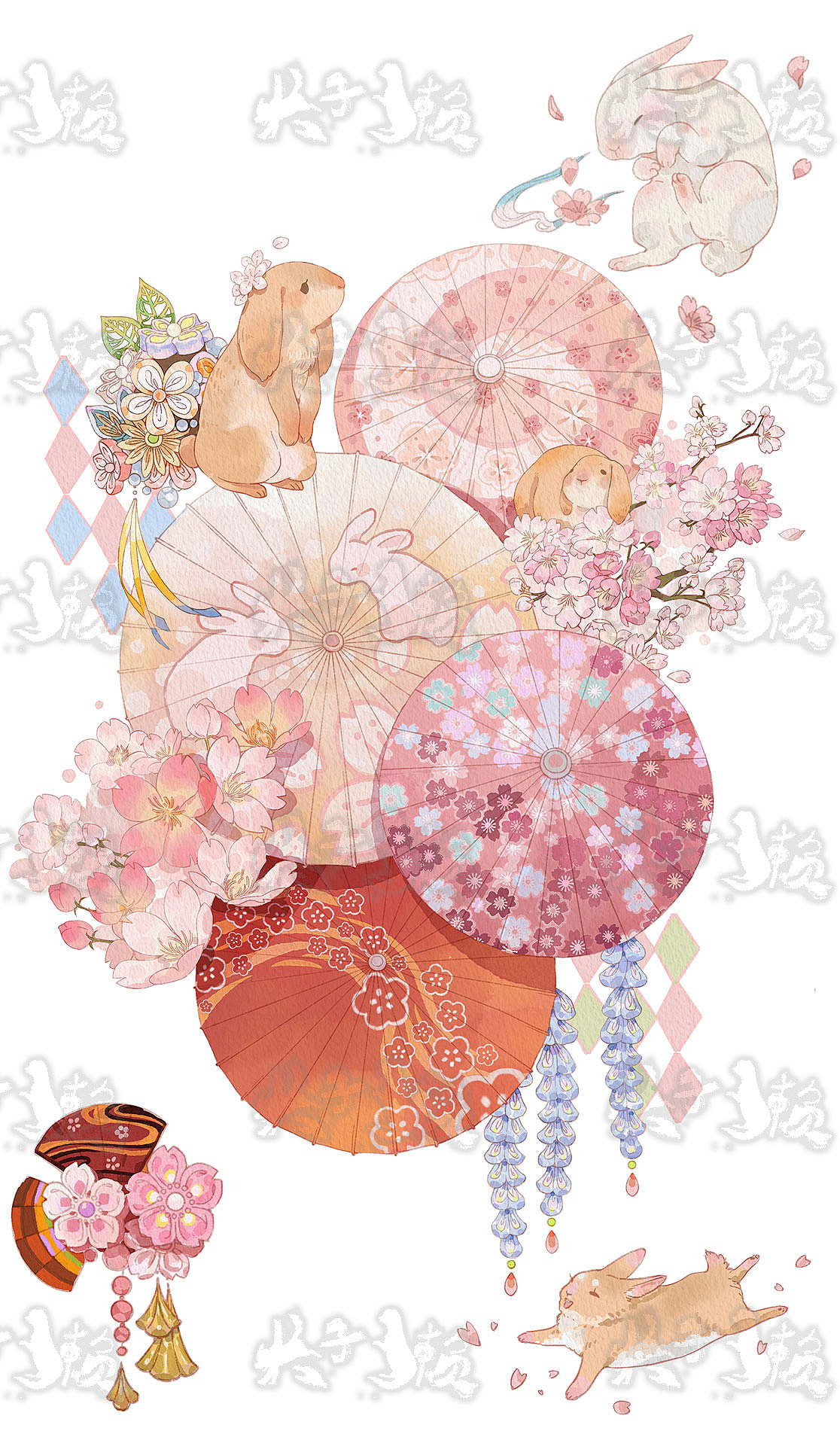 水彩和风元素伞（图ZMzI3NDUzOTI0） - 商业插画 - 站酷设计师犬子獭原创素材 - 站酷ZCOOL