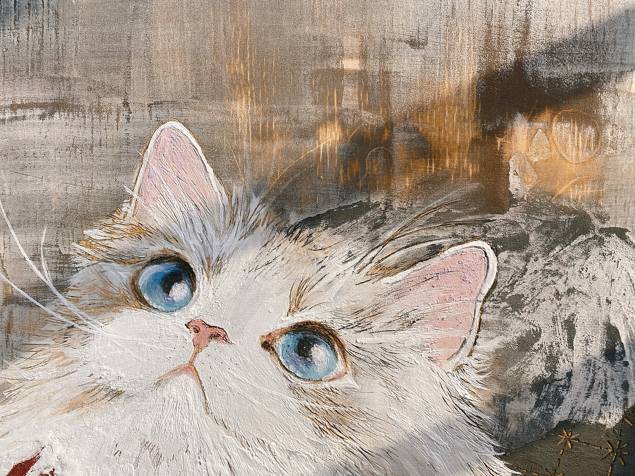 岩彩画-上架三只小胖猫（图ZMjk1NTI5MzA4） - 绘画 - 站酷设计师张小康Conny原创素材 - 站酷ZCOOL