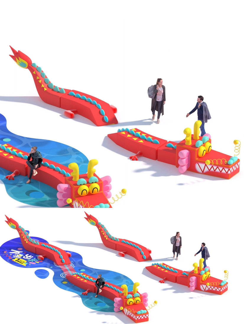 龙年原创IP龙吉祥物休闲景观互动装置.