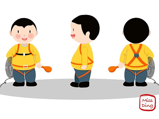 人物三视图插画-概念设定丁丁插画2年前卡通形象三视图平面-ip形象千