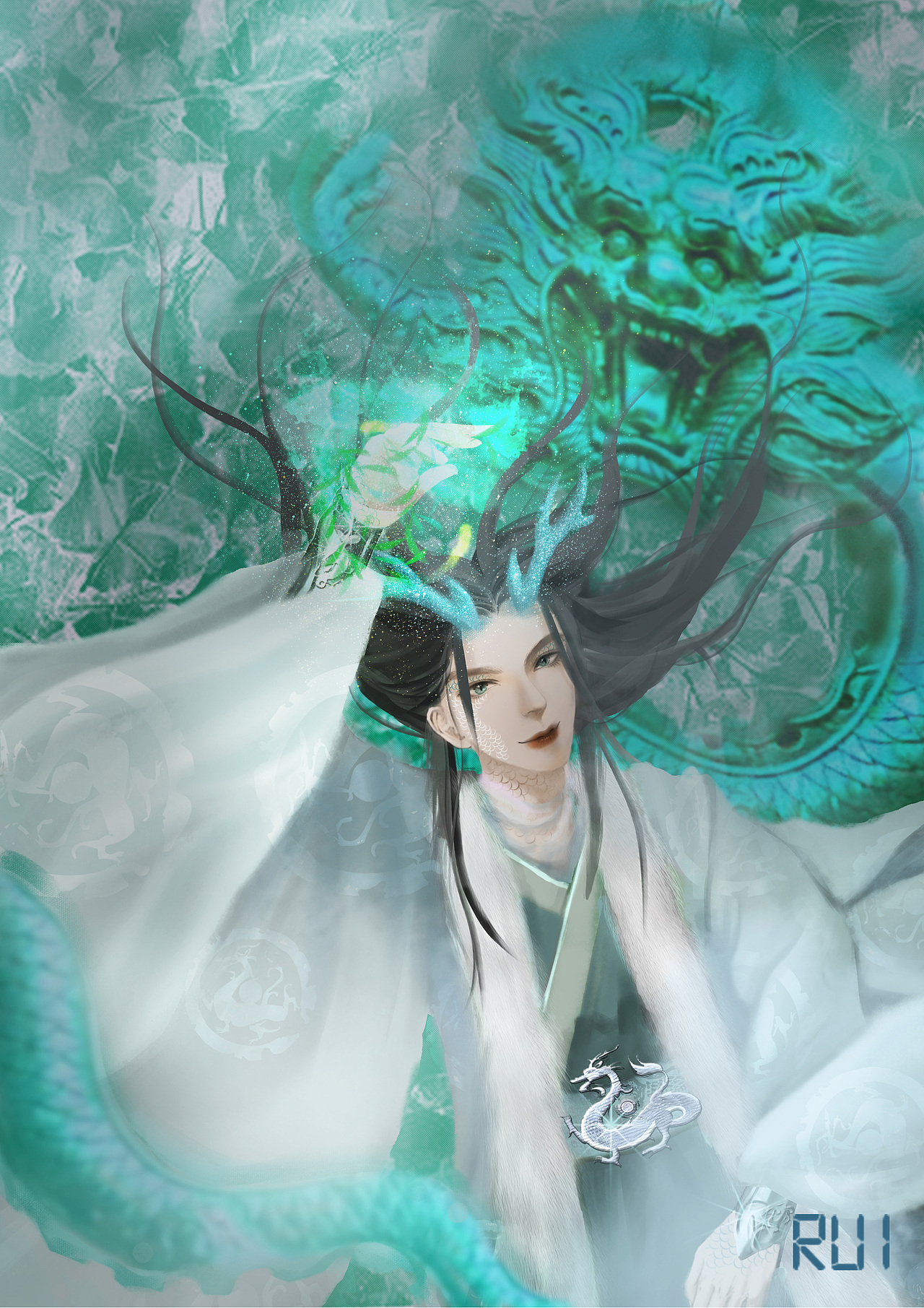 青龙原创作品插画概念设定人物设定四大神兽游戏美术唯美插画人物厚涂