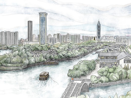 手绘温州城h5长图