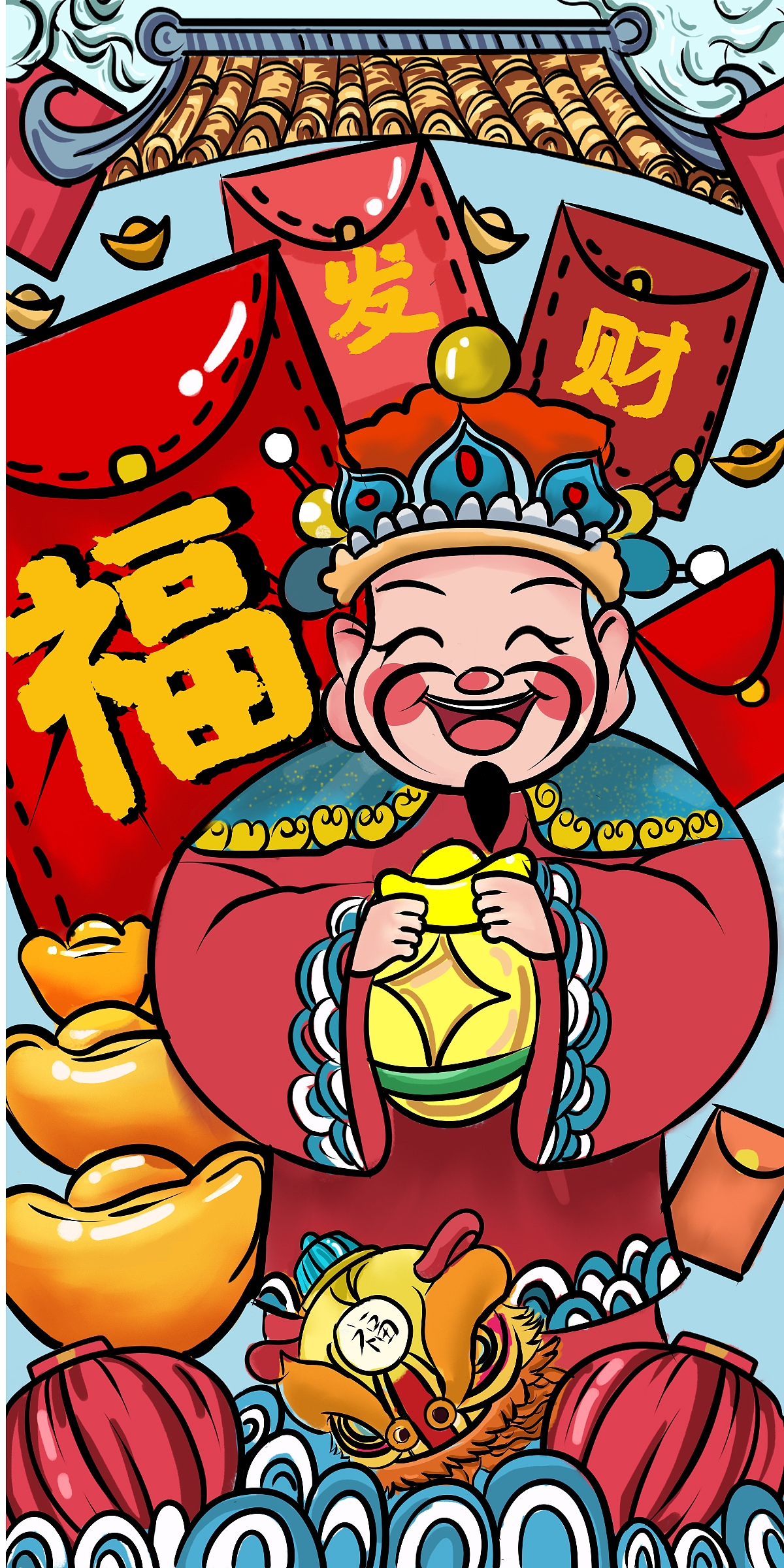 国潮系列 财神系列 商业插画（图ZMTk2Nzc5OTcy） - 商业插画 - 站酷设计师月岛雯o原创素材 - 站酷ZCOOL