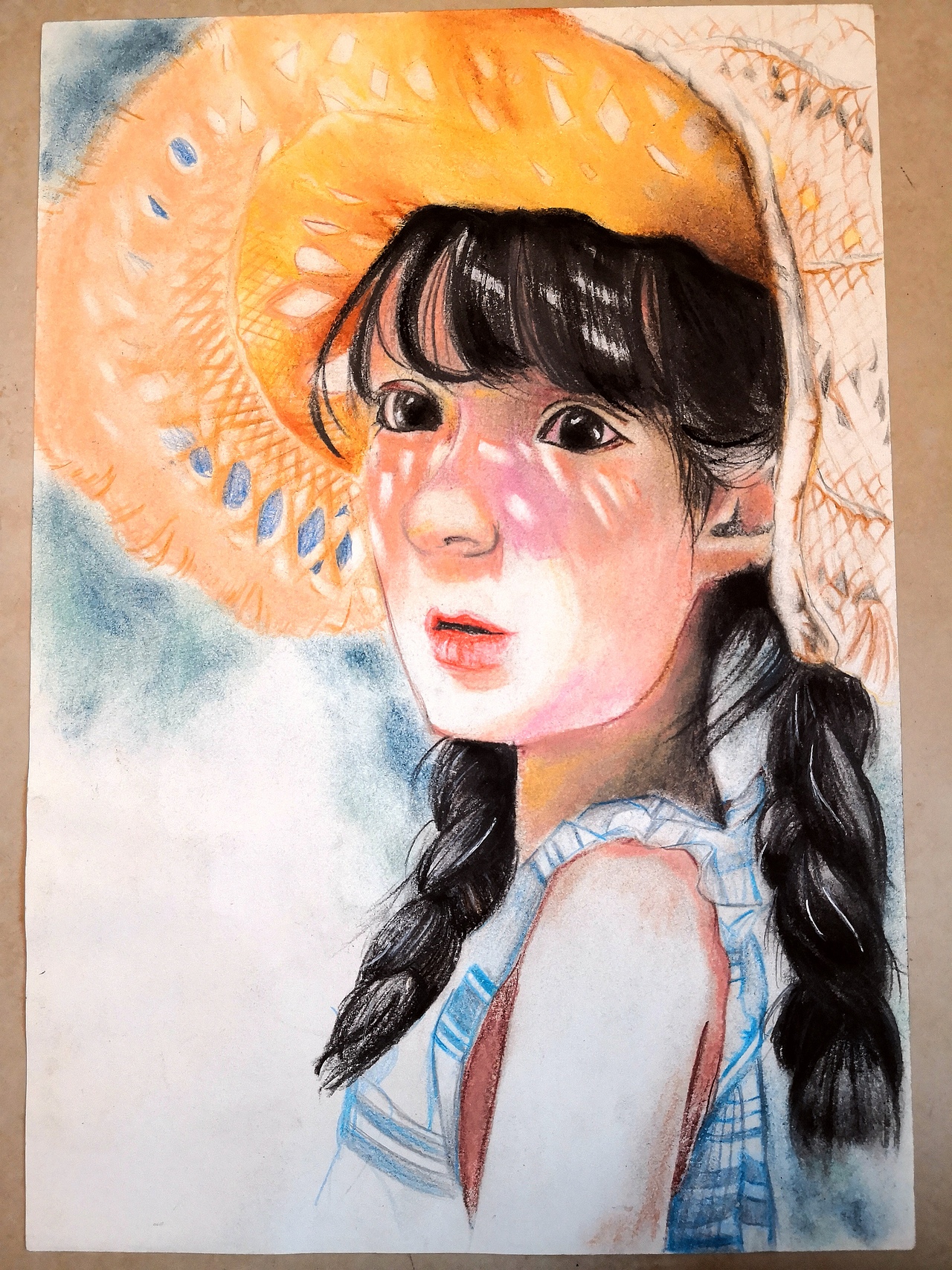 彩铅女孩—草帽光斑