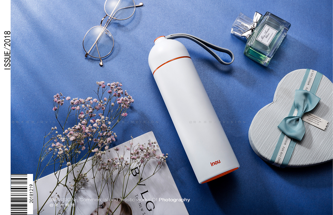 保温杯玻璃杯平铺创意拍摄 场景产品摆拍 电商产品摄影