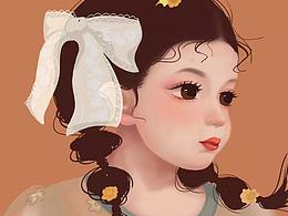 頭上有花花的女孩